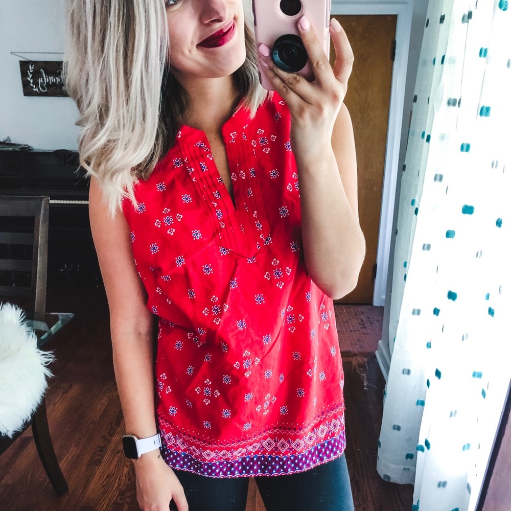 Talbots Red Geometric Pattern Blouse Small - Picture 5 of 6